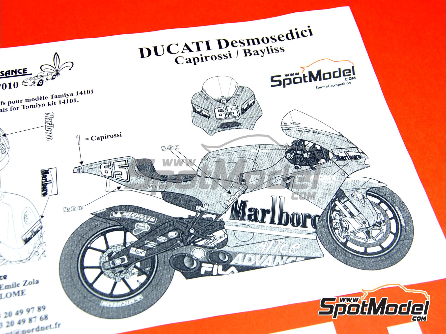 Ducati Desmosedici GP4 sponsored by Marlboro - Motorcycle World  Championship 2004. Logotypes in 1/12 scale manufactured by Renaissance  Models (ref. MT